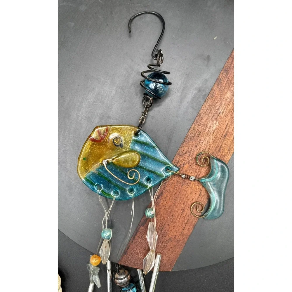 Painted Glass Fish Wind Chime | Marbles, Metal, Plastic | 23